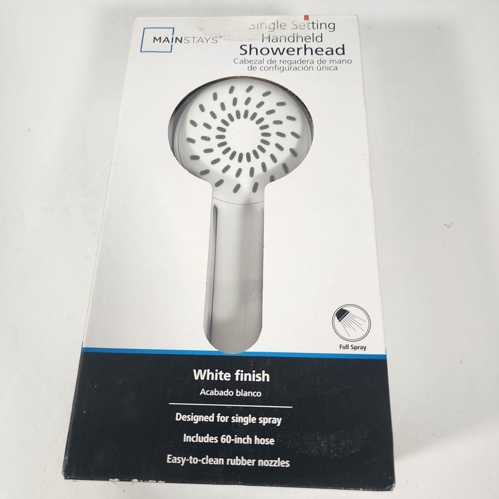 Mainstays Single Setting Handheld Showerhead White w/ 60" Hose New